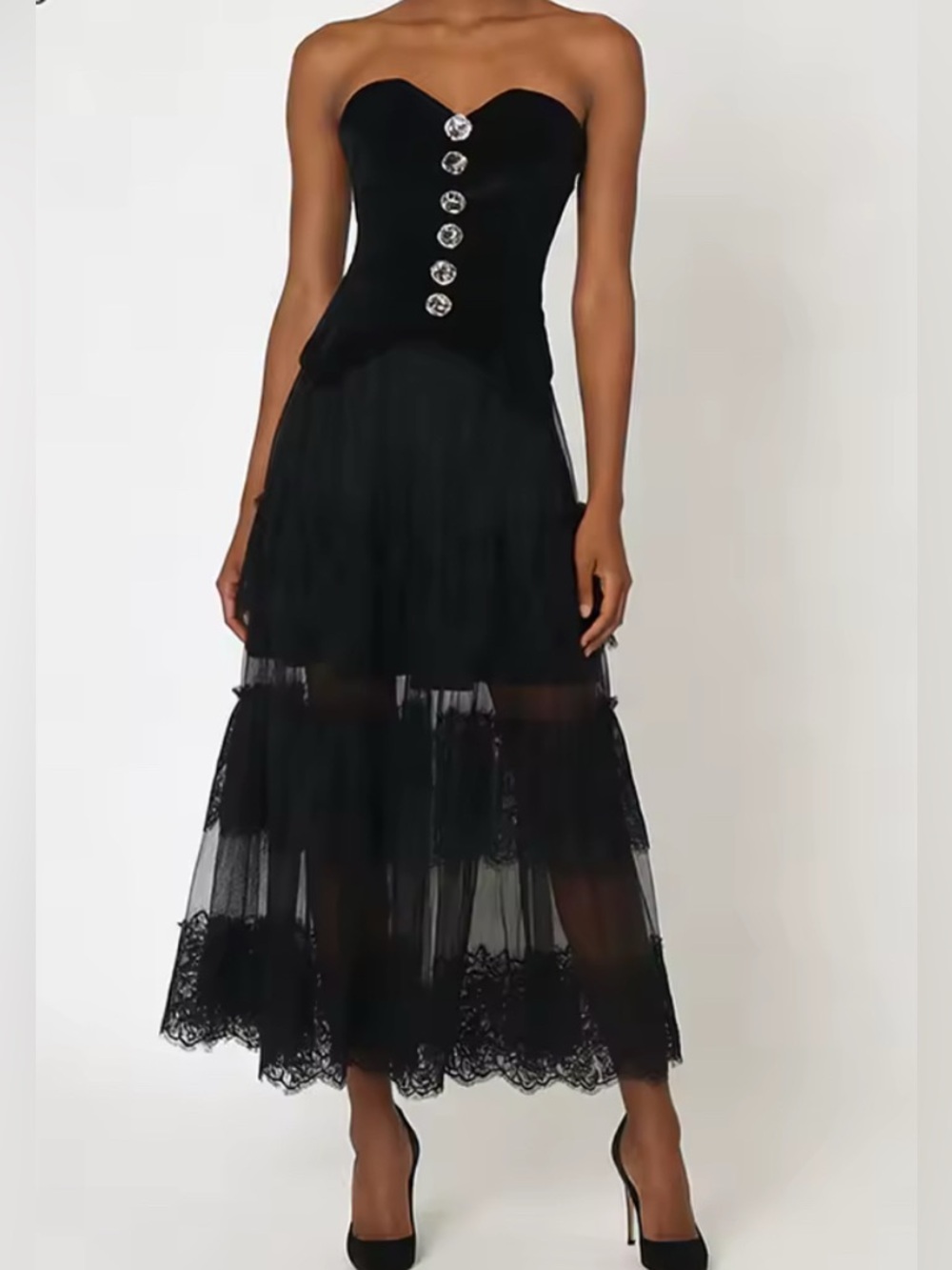 NEW $298 Sammie Corset Dress | Lace Tiered Tulle Dress | Elegant Button Detail